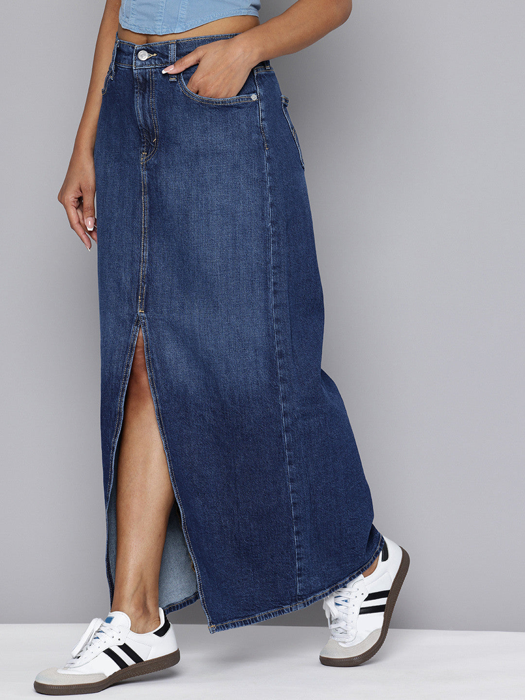 Women's High Rise Dark Blue Slim Fit Skirt