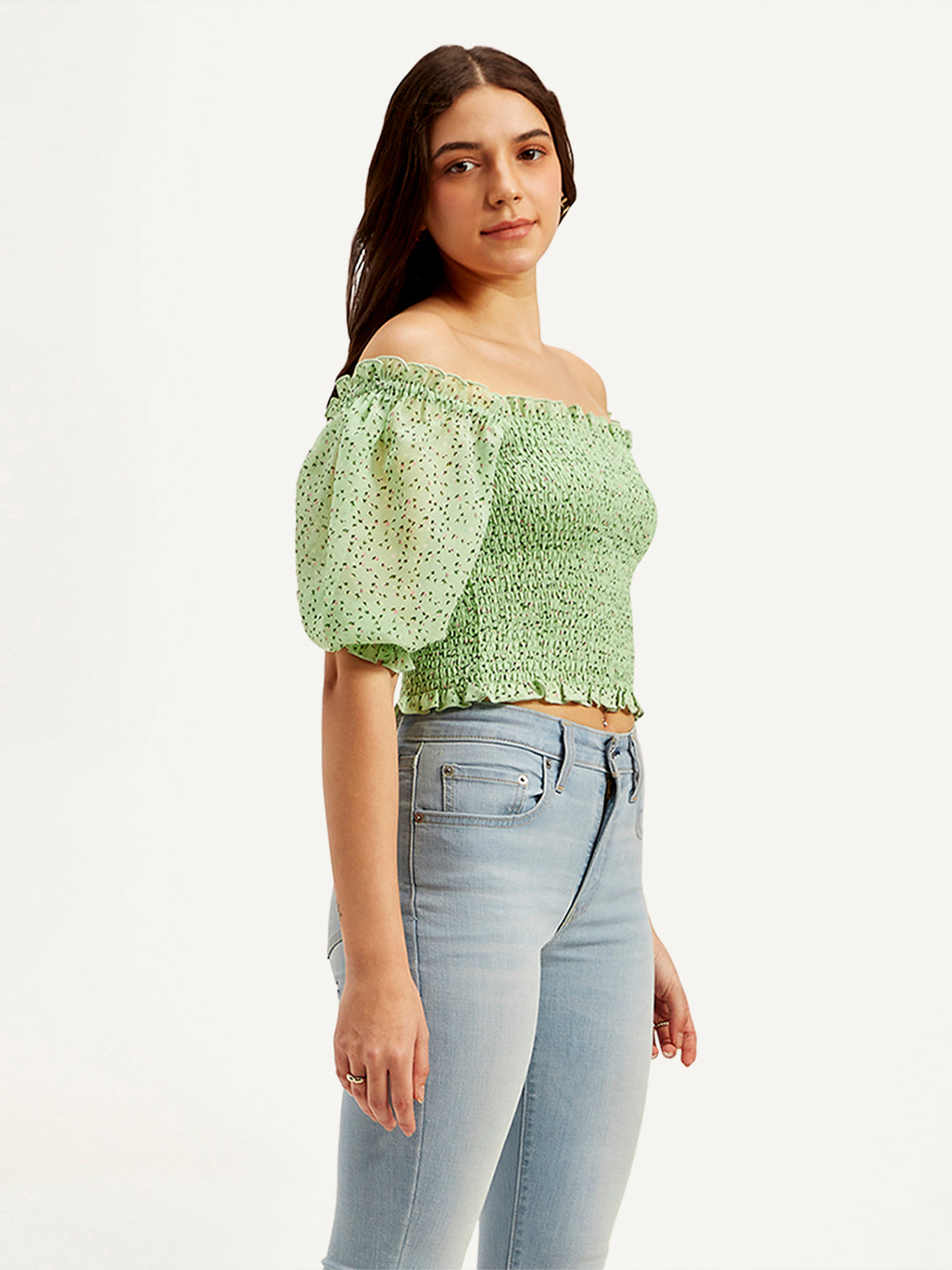 Women's Floral Green Off Shoulder Top - f8a120a88fd9c827b3ee205252134ce9 View