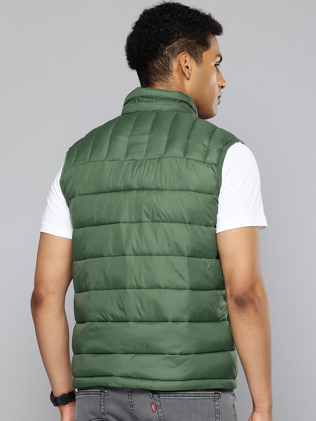 Men's Quilted Green High Neck Puffer Jacket - fe26fd67-2cec-4923-8971-3c009c3797cf1724845651305-Levis-Men-Jackets-6451724845650665-4 View