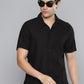 Men's Solid Black Spread Collar Shirt - 7224ec8d1a3c49b1a8e7fb5499a88477 View